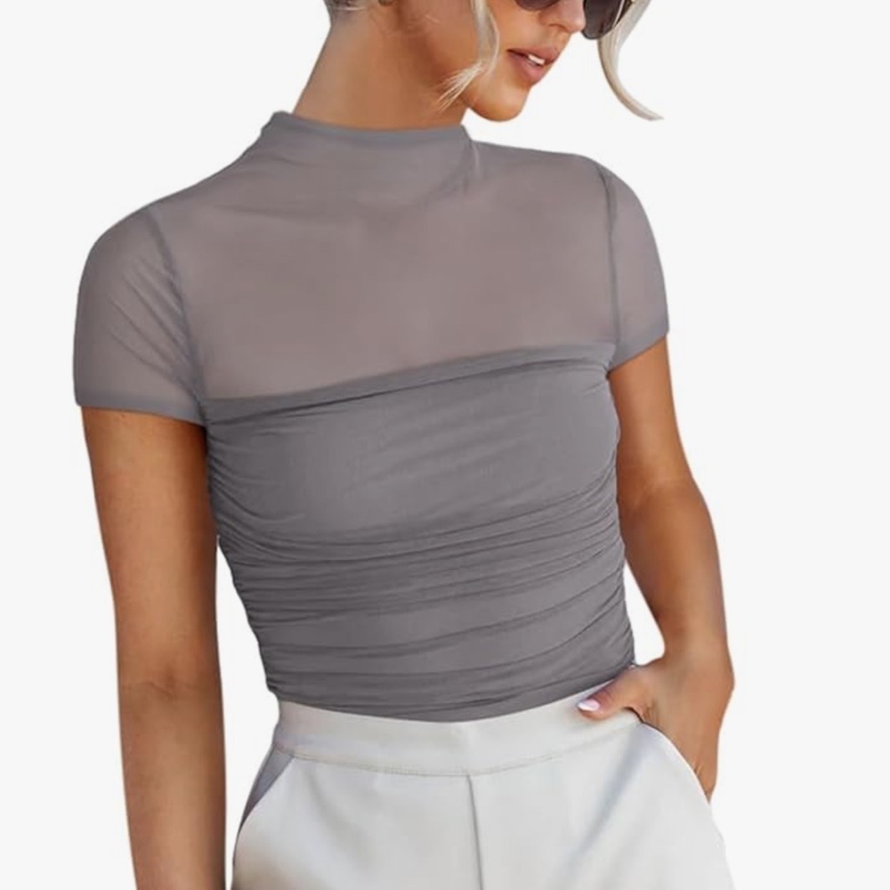 ReoRia Gray Fitted Ruched Bodysuit Small